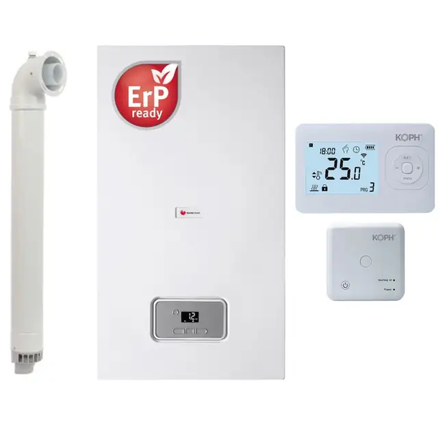 Set centrala termica pe gaz/GPL in condensare Saunier Duval Thelia 32, 8 kW, Kit evacuare inclus + Termostat inteligent KOPH i302, WiFi, Control prin internet, Tuya Smart/Smart Life