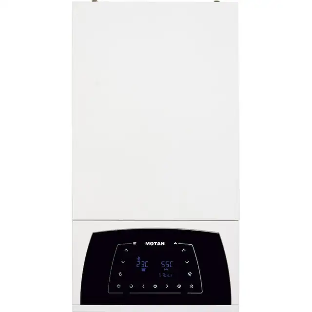 Centrala termica in condensare Motan Condens Plus 100 C38GC35V1, 35 kw, schimbator principal inox, schimbator secundar supradimensionat, raport de modulare 1:10, grup hidraulic din bronz, fara kit de evacuare