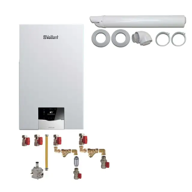 Pachet centrala termica Vaillant VUW 26CS/1-5 ecoTEC Plus 21 kW, kit evacuare si kit montaj complet RTM incluse