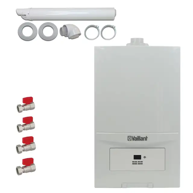 Pachet centrala termica Vaillant VUW 236/7-2 eco tec Pure 23 kW, Kit evacuare si set robineti Fornara