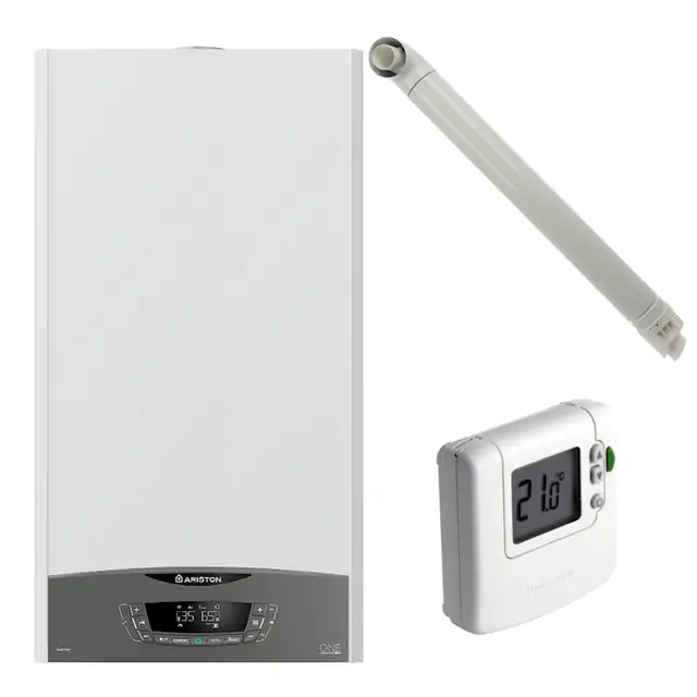Pachet centrala termica pe gaz in condensare, Ariston Clas One 30 kW, Wi-Fi, murala, kit de evacuare si termostat Honeywell wireless incluse