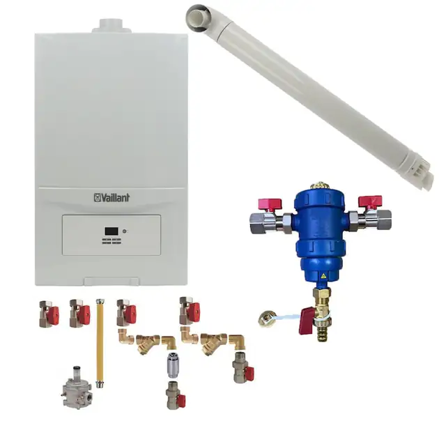 Pachet centrala termica Vaillant VUW 236/7-2 ecoTEC Pure 23 kW, kit evacuare, filtru antimagnetita RTM si kit montaj complet RTM incluse