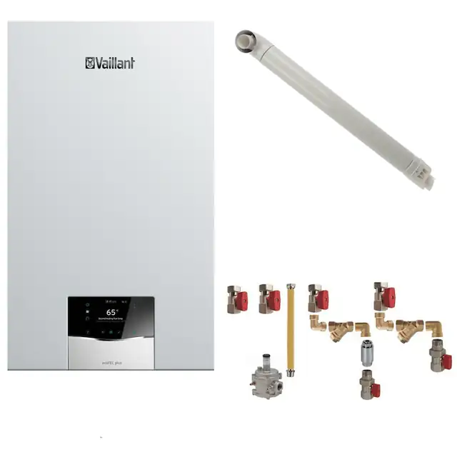 Pachet centrala termica Vaillant VUW 32CS/1-5 ecoTEC Plus 27 kW, kit evacuare si kit montaj complet RTM incluse