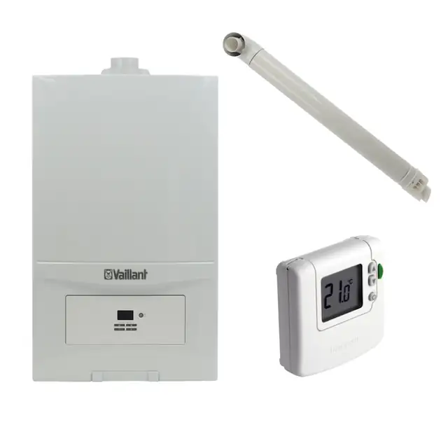 Pachet centrala termica Vaillant VUW 286/7-2 ecoTEC Pure 28 kW, kit evacuare si termostat Honeywell wireless DT92 incluse