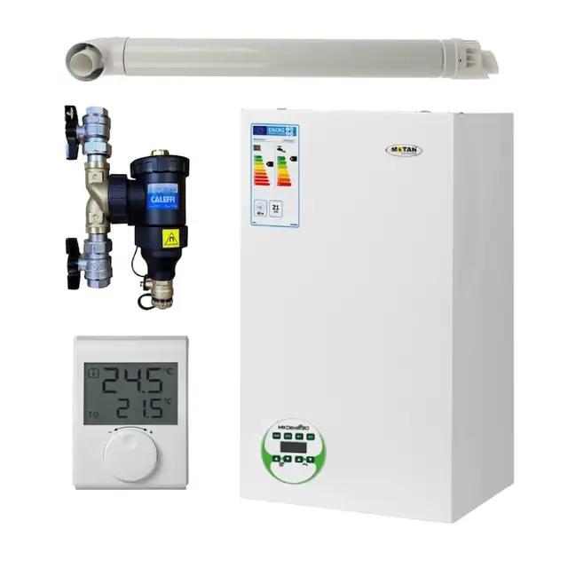 Pachet centrala termica Motan MKDens 20-P 22.5 kW, in condensare, filtru antimagnetita Caleffi 3/4" si termostat ambiental Wireless RTM incluse