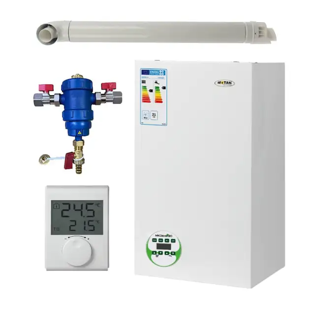 Pachet centrala termica Motan MKDens 20-P 22.5 kW, in condensare, filtru antimagnetita RTM 3/4" si termostat ambiental Wireless RTM incluse