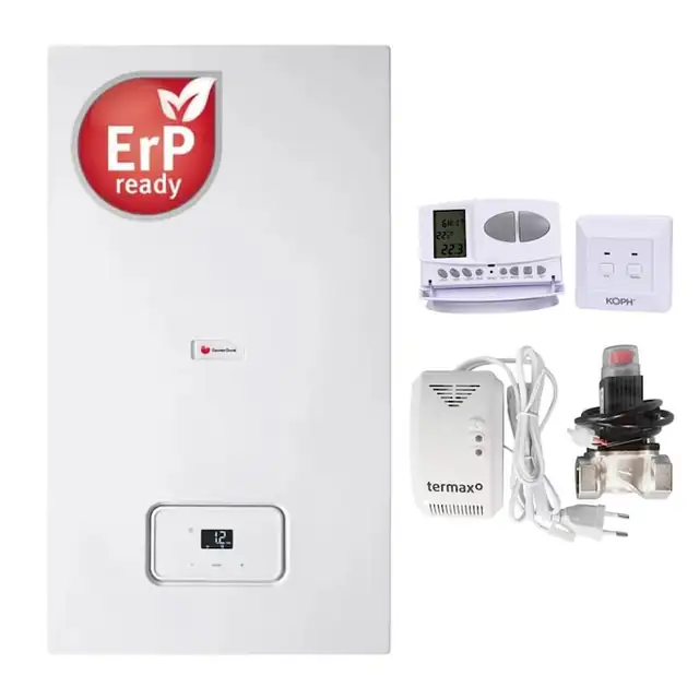 Pachet centrala termica pe gaz/GPL in condensare Saunier Duval Semia 25-A, 19.1 kW, Termostat ambiental KOPH CT7W, Kit senzor gaz si electrovalva 3/4", Kit evacuare inclus