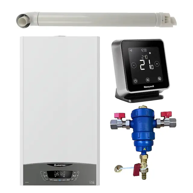 Pachet centrala termica murala Ariston CLAS ONE System 35 kW, in condensare, doar incalzire, termostat Wi-Fi Honeywell Lyric T6R, filtru antimagnetita RTM 3/4" si kit de evacuare RTM incluse