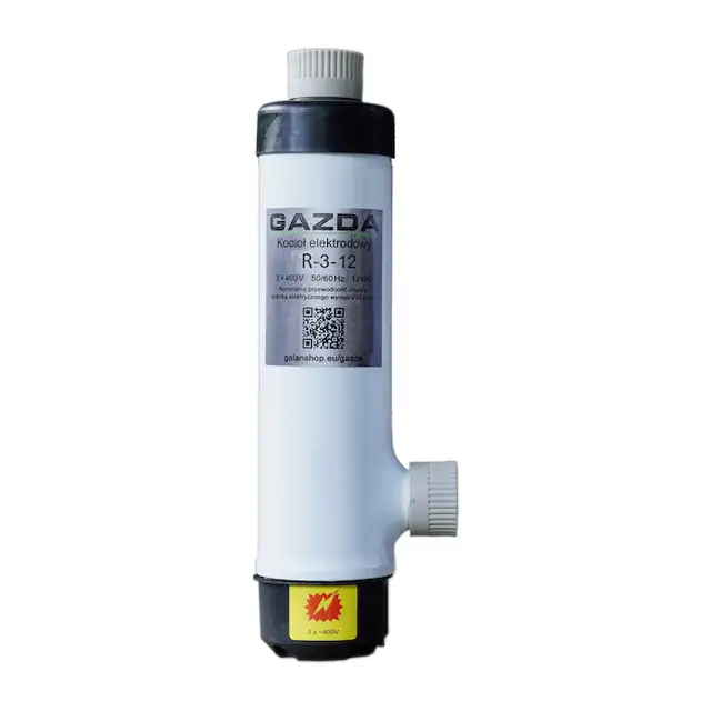 Cazan ionic trifazat GAZDA R 12 kW, fara panou de comanda, carcasa din fier si plastic, compatibil cu RCD, pentru case, apartamente, sursa principala sau suplimentara de caldura, instalare paralela, usor de montat, fara electronica