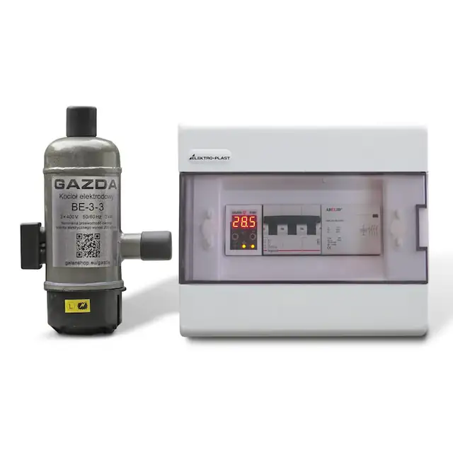 Cazan ionic trifazic GAZDA BE-3-3, 3 kW, cu termostat GAZDA G 105, pentru 20–30 m², incalzire prin radiatoare si pardoseala