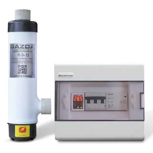 Cazan ionic trifazic GAZDA R-12, 12 kW, cu termostat GAZDA G 105, pentru 120–150 m², incalzire prin radiatoare si pardoseala