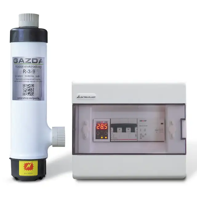 Cazan ionic trifazic GAZDA R-3-9, 9 kW, cu termostat GAZDA G 105, pentru 90–110 m², incalzire prin radiatoare si pardoseala