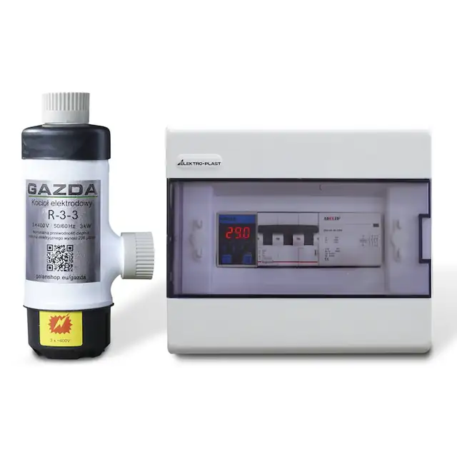 Cazan ionic trifazic GAZDA R-3-3, 3 kW, cu termostat Wi-Fi Konlen KL-T-2T, pentru 20–30 m², incalzire prin radiatoare si pardoseala
