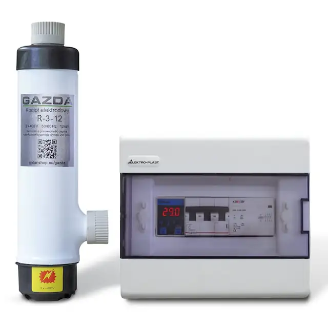 Cazan ionic trifazic GAZDA R-3-12, 12 kW, cu termostat Wi-Fi Konlen KL-T-2T, pentru 120–150 m², incalzire prin radiatoare si pardoseala