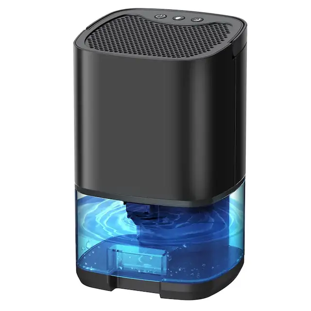 Dezumidificator pentru casa, Darklove, Rezervor 1000ml, Doua moduri de lucru si 7 lumini LED colorate, cu Functie de Uscare si Purificare a Aerului, pentru dormitor, subsol, baie, bucatarie, birou, Negru