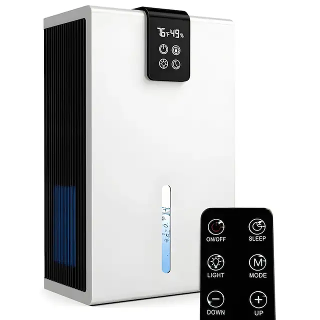 Dezumidificator Luxeeo 3L pentru Acasa, cu Afisaj Digital, Ecran tactil si telecomanda disponibile, Oprire Automata si Lumina Ambientala 7 Culori, Alb