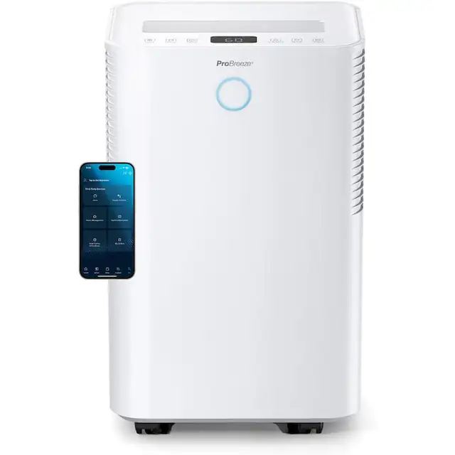 Dezumidificator Aer pentru Camera 20L/zi Pro Breeze WiFi, Anti Mucegai si Condens, Control App, pentru 30 mp, Uscare Rufe, Senzor Umiditate, Timer, Rezervor 4L, Silentios