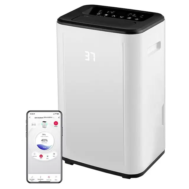 Dezumidificator Smart iOS si Android, 3 moduri Dezumidificare / Ventilator / Uscare haine, Filtru detasabil si lavabil, Capacitate rezervor apa 6 l