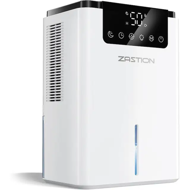 Dezumidificator electric ZASTION 2.2L silentios 30dB, senzor umiditate, ioni negativi, LED color, oprire automata, mod somn, pentru dormitor baie camera copilului