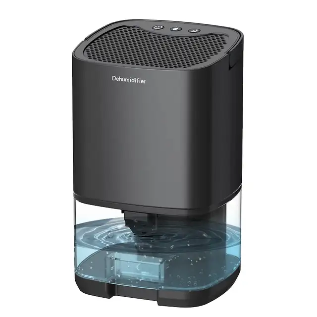 Dezumidificator pentru dormitor, dezumidificator mic pentru casa, 350 oz, 2.500 de picioare cubice (350 de picioare patrate), cu 7 lumini LED, ultra-silentios si oprire automata, negru