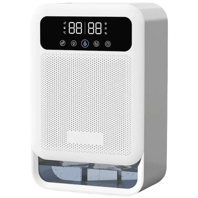 Dezumidificator, 3.8L, afisaj LED, 80W, 30dB, ioni negativi, termostat inteligent, plin de apa se opreste automat, lumina de noapte cu sapte culori, economisire de energie si economie de energie, se aplica in intreaga camera, alb