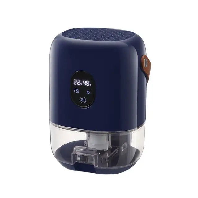 Dezumidificator aer, control umiditate automat, 300ml/24h, Silentios, Senzor de umiditate, 3 Moduri functionare, Lumina Ambientala in 7 culori, Rezervor 1l, Albastru