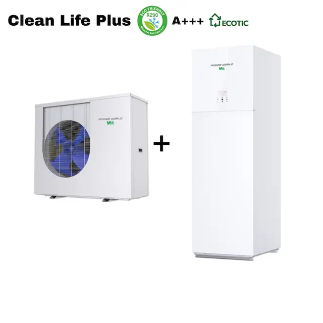 Pompa de caldura aer-apa, R290, monobloc, 11.4 kW th, monofazata, PW040-CL+ MF Tank 200L Boiler + 30L Puffer, pachet complet, Clean Life Plus, Power World