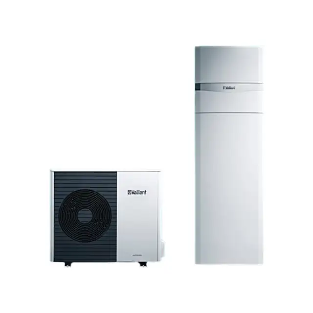 Pachet pompa de caldura aer apa 12 kW aroTHERM split 125/5 AS (A-7/W35), 400V pentru 1 circuit incalzire/racire si ACM + Unitate interioara uniTower cu boiler 188 litri incorporat VWL 128/5 IS 230/400V