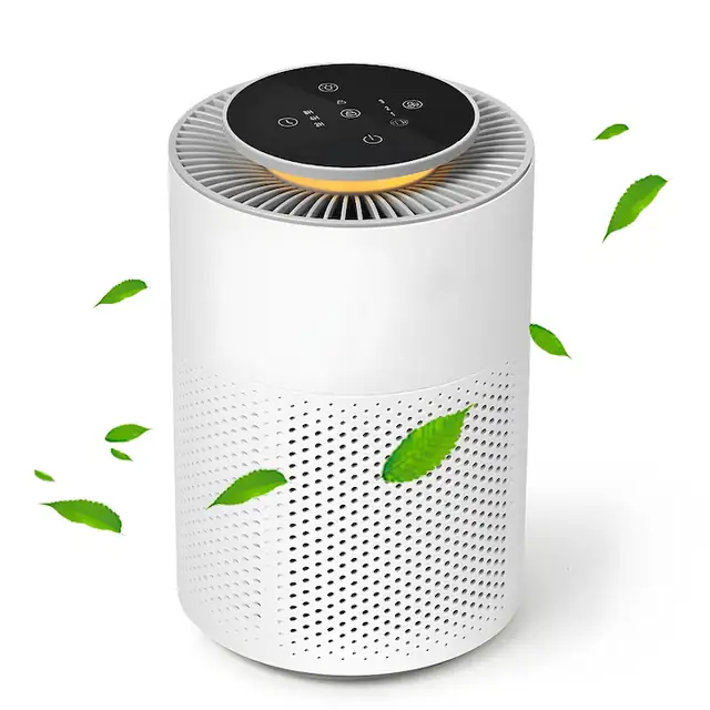 Purificator de aer AirBliss®, Filtru 3 in 1 HEPA H13, Carbon Activ, Pre-filtru, Anti-Praf, Anti-Bacterii, Iluminare Ambientala, Touch Screen, 3 Moduri de Operare, Mod Sleep, Mod Auto, Temporizator, Oprire automata, Portabil, Silentios, Alb