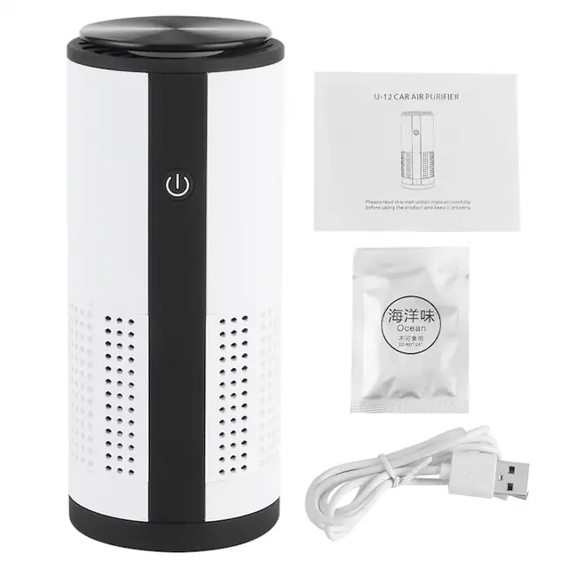 Purificator de aer portabil, alb/negru, 16x6.8x6.8cm, cu ioni negativi, acumulator 2000mAh