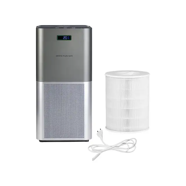 Purificatorul De Aer Genius Invictus Air P7 Cu Filtru Hepa 13 Indeparteaza Praful, Mirosurile, Acarienii, Parul De Animale De Companie Pana La 400 M², Indicator Al Calitatii Aerului Pe 3 Niveluri, Mod Nocturn, Gri Metalizat