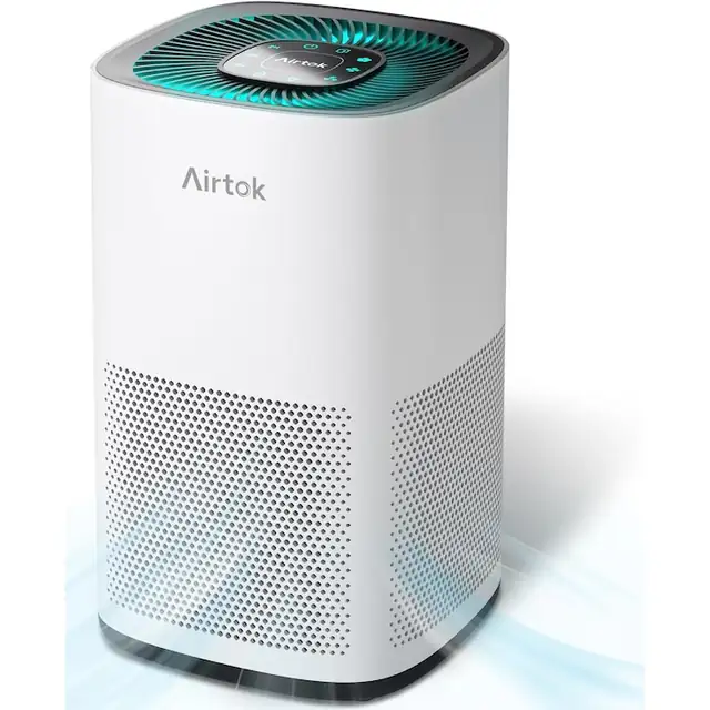 Purificator de aer AIRTOK cu filtru H13, pentru alergii, pentru camere de până la 92 m², lumină de noapte, blocare pentru copii