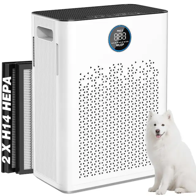 Purificator De Aer Wlep, 350 M/H, 2 Filtre Hepa H14, Ideal Pentru Camere Mari Pana La 110 M, Alb