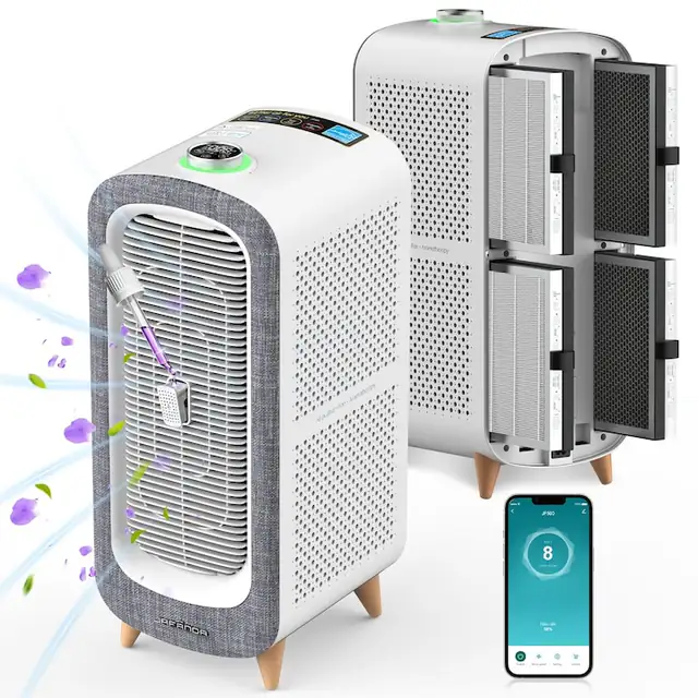 Purificator De Aer Jafända Pentru Alergici Cu Aromaterapie, Filtru Hepa Impotriva A 99, 97% Mucegai, Polen, Praf Si Par De Animale, Cadr 460M³/H Pentru Camere De Pana La 240M², Wifi Inteligent, Mod Nocturn Silentios (Gri)