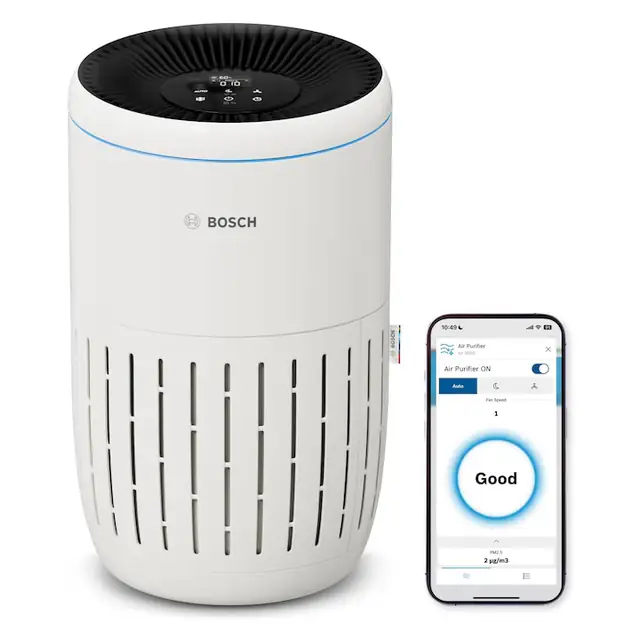 Purificator de Aer Bosch Air 2000I, controlat prin aplicație, pentru camere până la 37.5 m², filtru 3 în 1, mod silențios