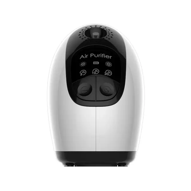 Purificator de aer, ozon, ioni negativi, eliminare mirosuri, USB, pornire cu o singura atingere, compact si portabil, afisaj inteligent, 98x100x66mm, 4000mAh, alb