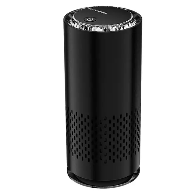 Purificator de Aer Portabil Airly™ pentru Masina/Birou, Filtrare 360°, Filtru HEPA H13, Carbon Activ si Mangan, Purificare in 4 Etape, Ioni Negativi, Iluminare Ambientala, Incarcare USB-C, Temporizator, 2 Viteze, Silentios, Design Modern, Negru
