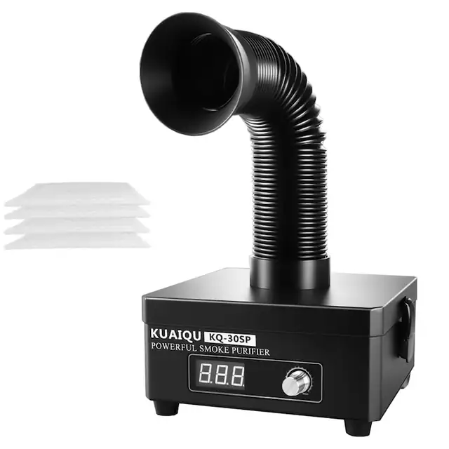 Purificator de fum, reglare a aspiratiei pe 100 de niveluri, afisaj LED, rotatie la 360°, functionare silentioasa, sistem de filtrare in 3 etape, negru