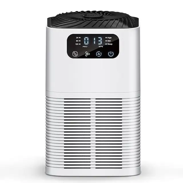 Purificator de aer Smart, Omelivon, Senzor PM 2.5, Filtru True HEPA si Carbune Activ, 3 Viteze, Mod AUTO, Display LED, 360 Grade, Acoperire 20-30 m², Senzor Calitate Aer, Super Silent, Alb