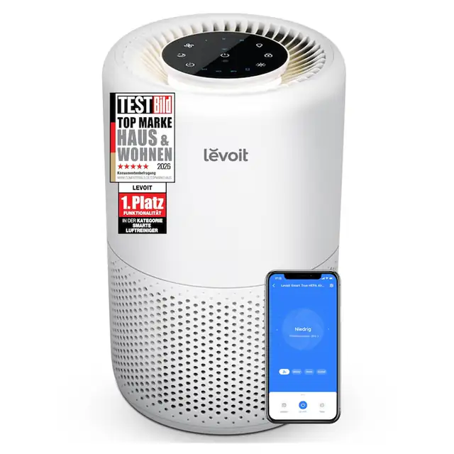 Purificator de aer LEVOIT Filtru HEPA 3 in 1, filtru de aer impotriva mucegaiului, prafului, polenului si mirosurilor, purificator de aer pentru dormitor, control aplicatie si temporizator, modul de somn si lumina de noapte, alb mat