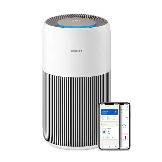 Purificator de aer Philips seria 2200, HEPA NanoProtect + filtru de carbune activat, CADR 400 m3/h pentru 104 m2, bolnavi de alergie, filtru ultra-silencios, inteligent si durabil (AC2210/10)