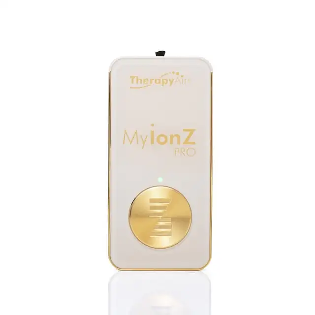 Purificator de aer portabil MyionZ Pro (bej), Ionizator de a doua generatie, >20 milioane de ioni negativi/cm3, zona de pana la 50 cm, baterie 3, 7 V/450 mAh, autonomie de pana la 36 de ore, ozon ~0, 001 ppm, incarcare USB