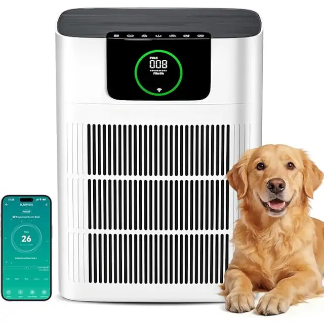 Purificator de aer Alphaappliance AP002 cu filtru HEPA + carbon activ, CADR 330 m³/h, pentru pana la 100 m², control prin aplicatie, silentios