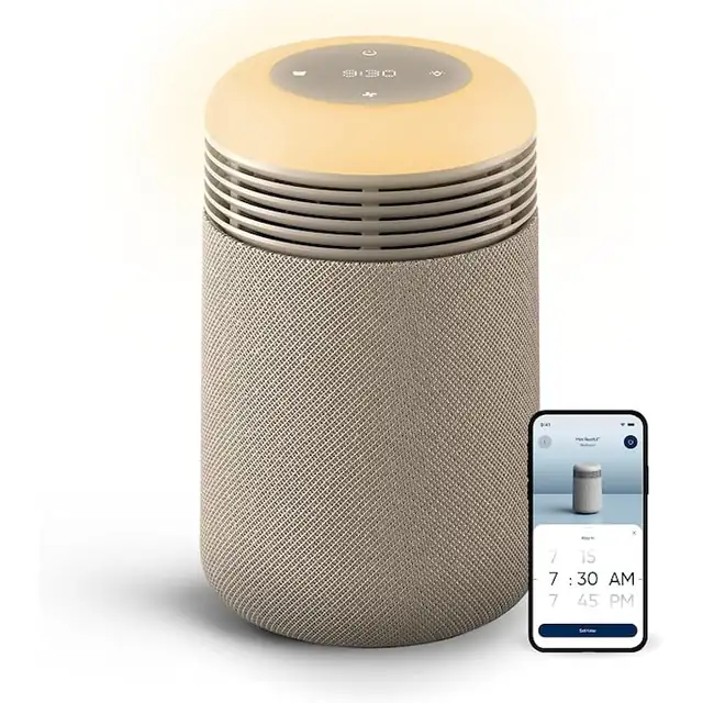 Blueair Mini Restful – Purificator de aer pentru dormitor cu Sunrise Alarm, filtru HEPA, control prin aplicatie si USB‑C