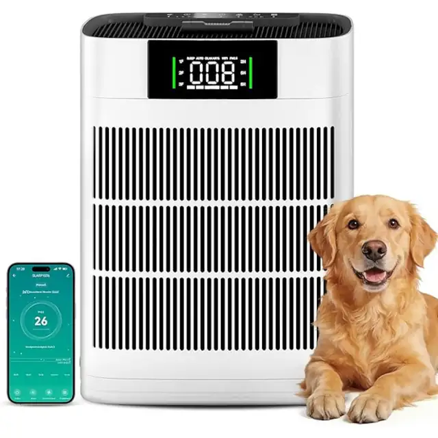 Purificator de aer Alphaappliance AP001, HEPA si carbon activ, CADR 220 m/h, Wi-Fi, 16x31x40.2cm