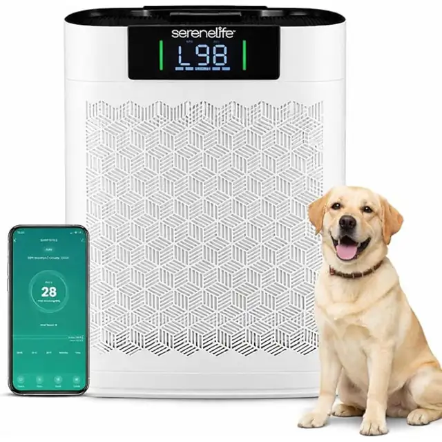 Purificator de aer SereneLife, HEPA, CADR 350 m/h, WiFi, negru, pentru camere de până la 100 m²