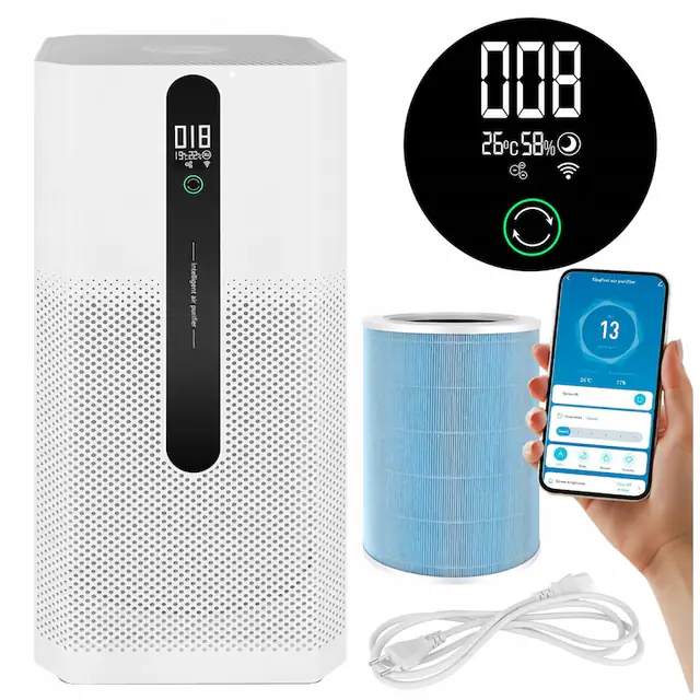Purificator de aer Ruhhy, HEPA H12, 80m, WiFi, jonizare, 35W, 24,5x24,5x52,5cm