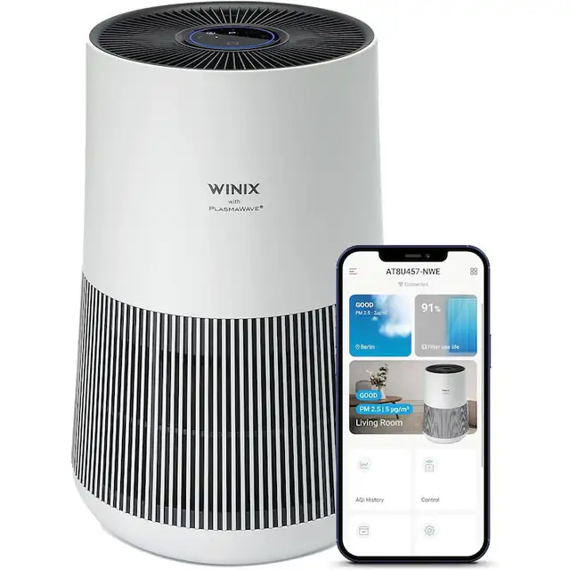 Purificator WINIX T500, Wi-Fi, 250 m³/h, 50 ㎡, Filtru HEPA, Air Quality Feedback, Alexa Mode, Alb