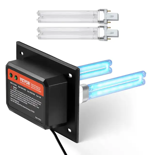 Purificator de aer HVAC VEVOR, 18W, 2 becuri de schimb, negru, dimensiuni 6.89x4.96x8.54 inch