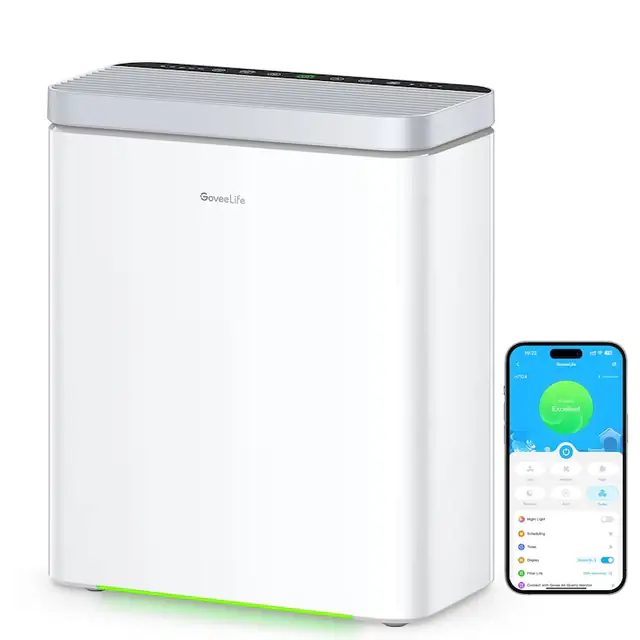 Purificator de aer GoveeLife, 3-in-1, HEPA, monitor PM2.5, 97 m2, alb